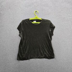 MONOPRIX Femme Women Shirt 4 Olive Green Linen Crew Neck Pullover READ